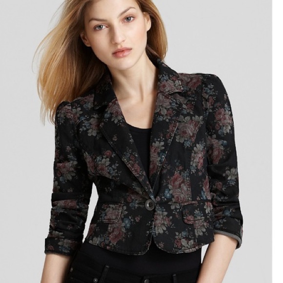Free People Cropped Floral Print Denim Blazer - Picture 7 of 8